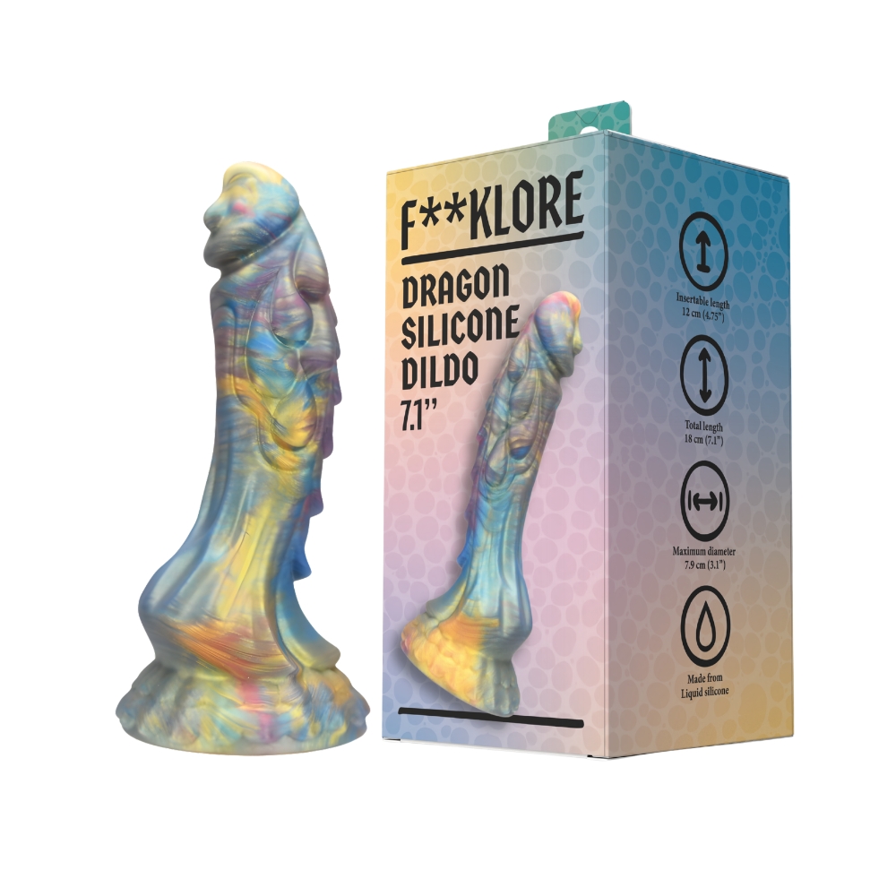 F**kLore Dragon Silicone Dildo, shown in its packaging