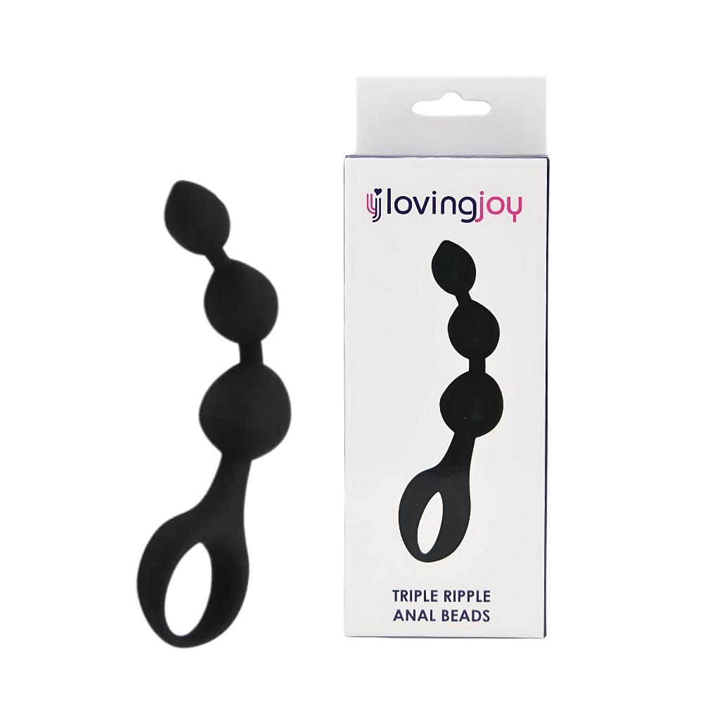 Loving Joy Triple Ripple Anal Beads-Black, in silicone