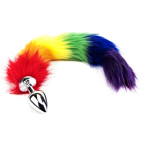 Furry Fantasy Rainbow Tail Butt Plug, in aluminium alloy and artificial wool