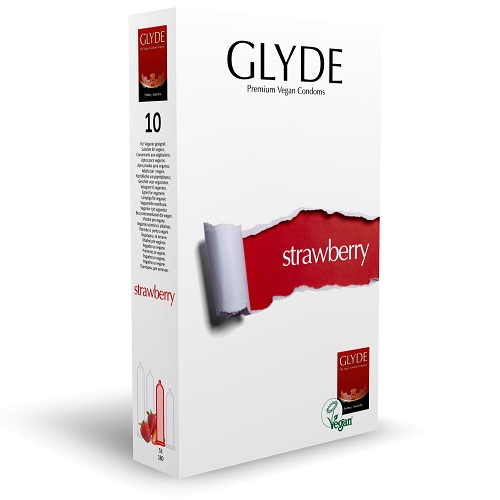 Glyde Ultra Strawberry Flavour Vegan Condoms 10 Pack, in natural rubber latex
