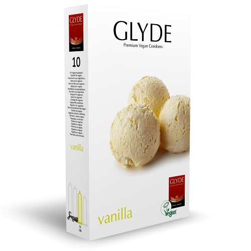 Glyde Ultra Vanilla Flavour Vegan Condoms 10 Pack, in natural rubber latex