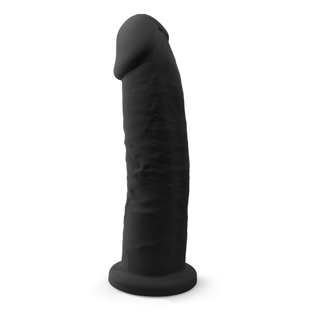 SilexD 9 inch Realistic Girthy Silicone Dual Density Dildo with Suction Cup Black, in silicone
