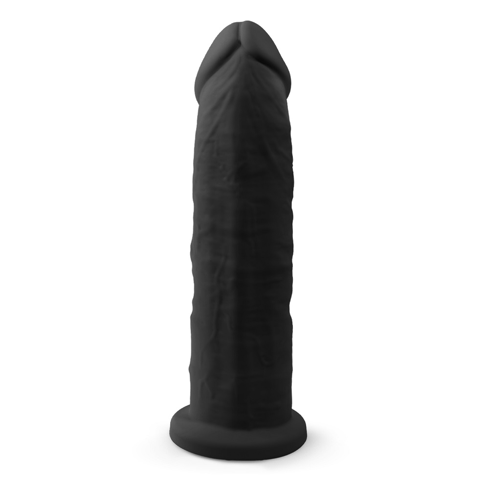 SilexD 9 inch Realistic Girthy Silicone Dual Density Dildo with Suction Cup Black, Black realistic dildo with a girthy shaft…