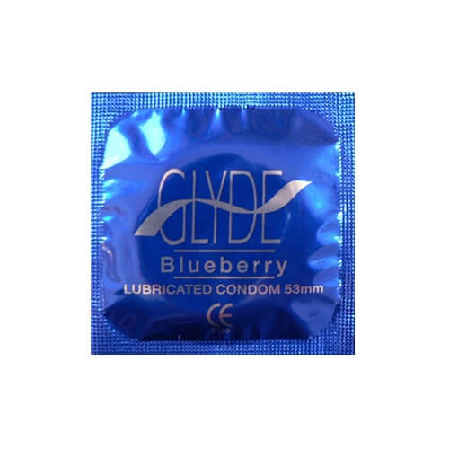 Glyde Ultra Blueberry Flavour Vegan Condoms 100 Bulk Pack, in natural rubber latex