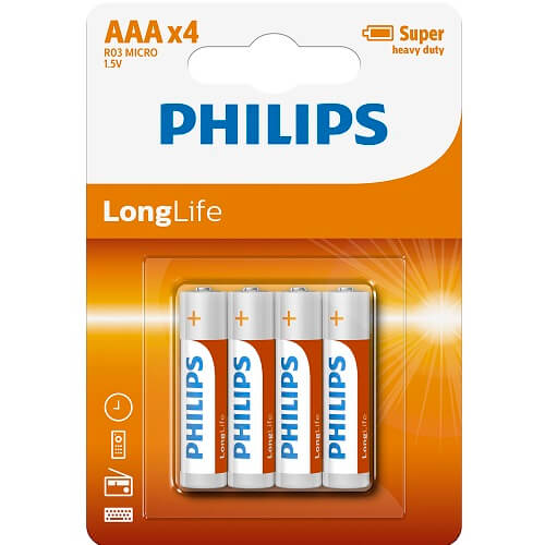 4 Pack AAA Size Batteries, in zinc carbon