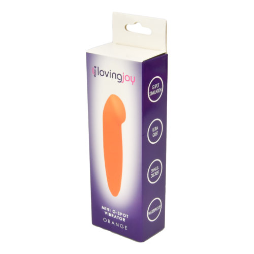 Loving Joy Mini G-Spot Vibrator Orange, in pu coated, shown from the side