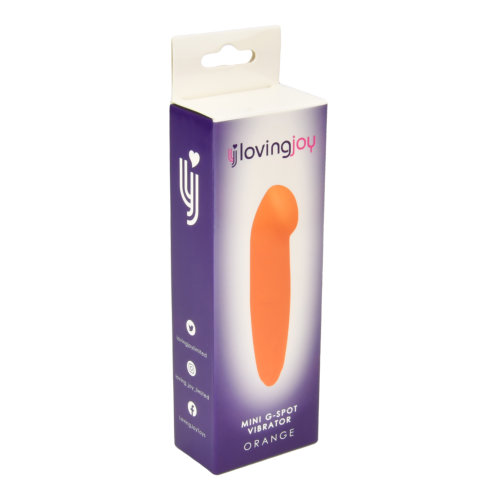 Loving Joy Mini G-Spot Vibrator Orange, in pu coated, shown in its packaging