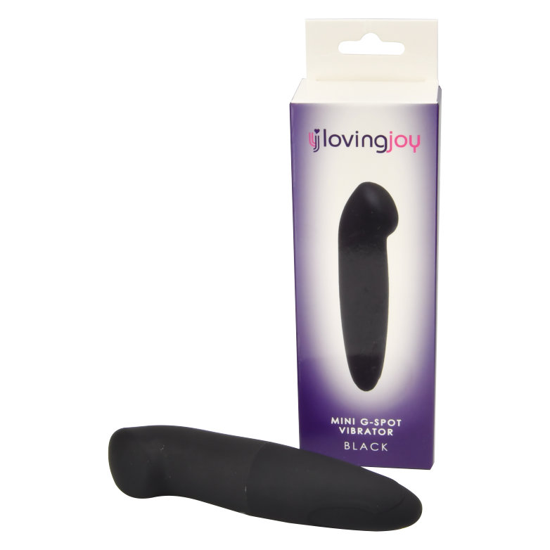 Loving Joy Mini G-Spot Vibrator Black, in pu coated abs, shown from the back