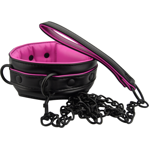 Bound to Please Pink & Black Bondage Collar & Leash, in pu