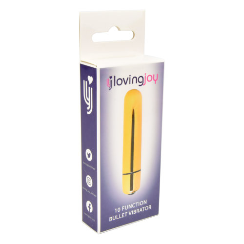 Loving Joy 10 Function Gold Bullet Vibrator, shown from the side