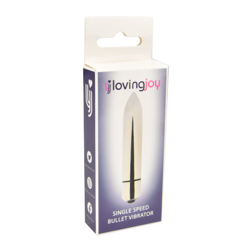 Loving Joy Single Speed Silver Bullet Vibrator, shown from the side