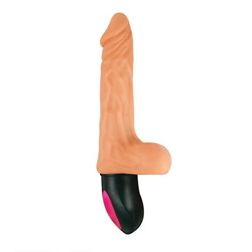 Realistic Warming 6.5 inch Vibrating Dildo with Balls Vanilla, shown from the back