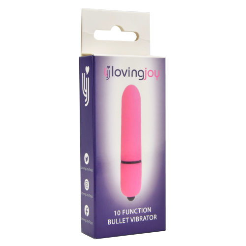 Loving Joy 10 Function Pink Bullet Vibrator, shown from the back