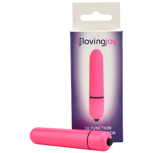 Loving Joy 10 Function Pink Bullet Vibrator, shown from the side