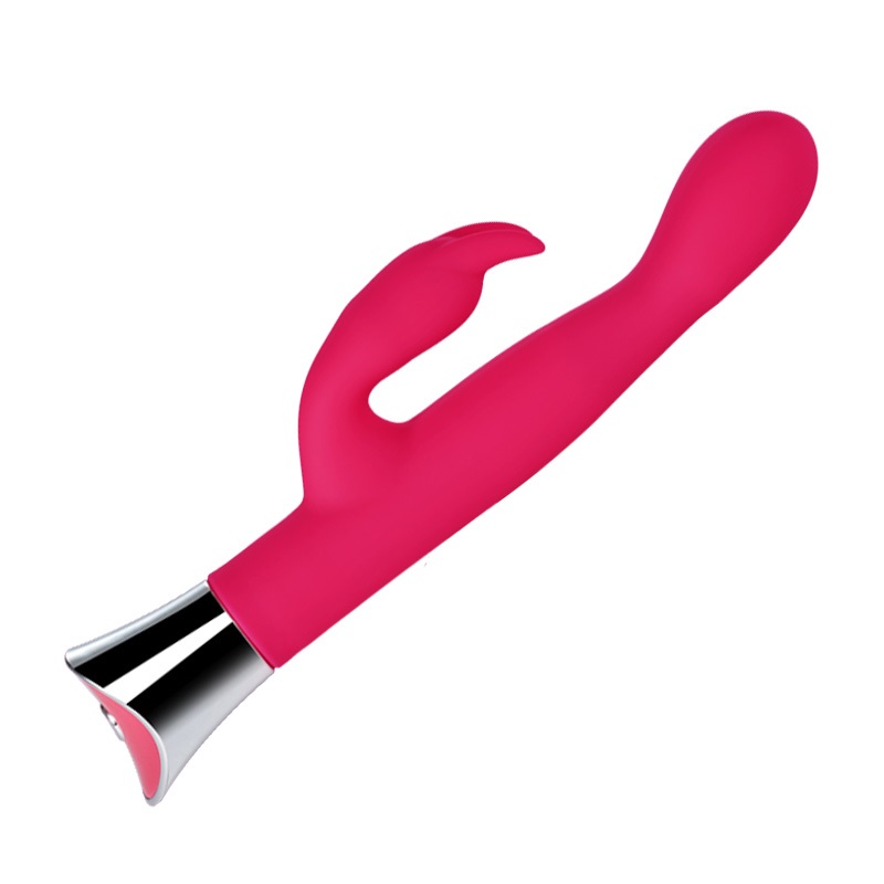 Loving Joy 10 Function Slim Silicone Rabbit Vibrator Pink, shown from the side