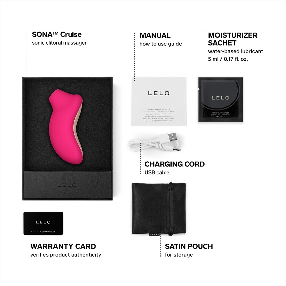 LELO SONA Cruise Clitoral Massager Cerise, Compact cerise clitoral massager with a smooth silicone body and softly curved mo…