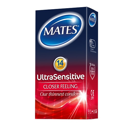 Mates Ultra Sensitive Condoms 14 Pack, in latex rubber