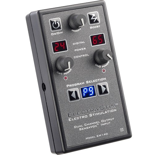 Electrastim SensaVox, Sleek high-end dual-channel electro stimulator unit with twist dial controls and LED displ