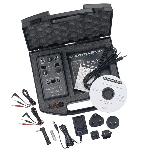 Electrastim SensaVox, Sleek high-end dual-channel electro stimulator unit with twist dial controls and LED displ