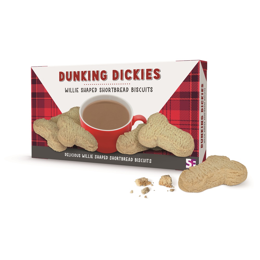 Dunking Dickies Willie Shaped Shortbread Biscuits, Golden buttery shortbread biscuits moulded in a novelty willie shape