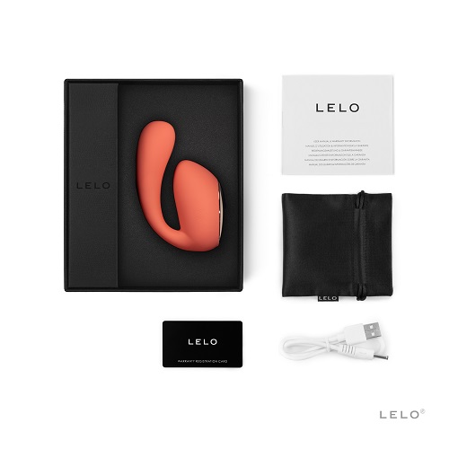 LELO Ida Wave Peach, Peach-coloured dual-action massager with a broad top pad and a curved insertable tail