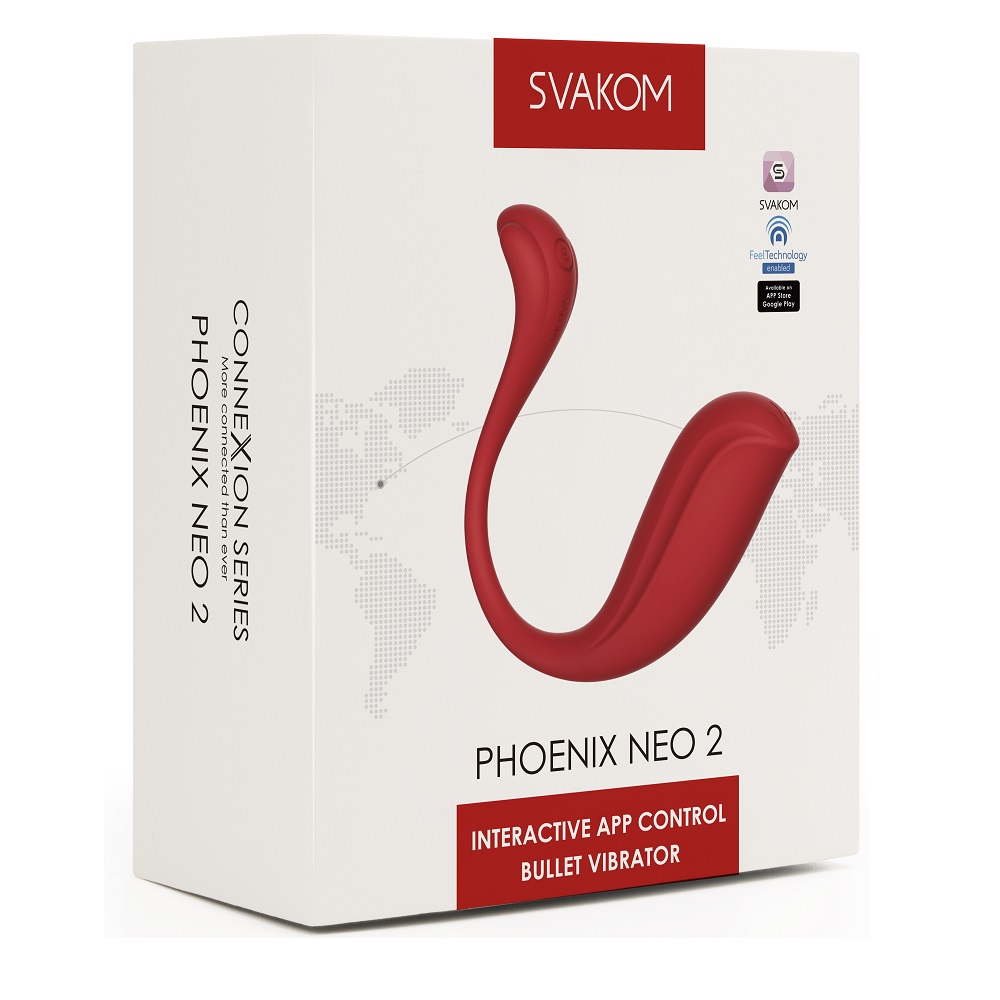 Svakom Phoenix Neo 2 Interactive App Controlled Vibrator, shown in its packaging