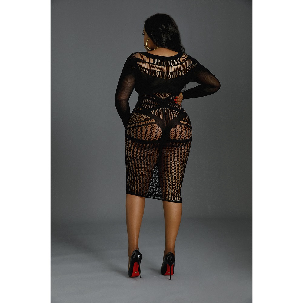 Moonlight Long Sleeve Lace Dress Black Plus Size, close-up detail