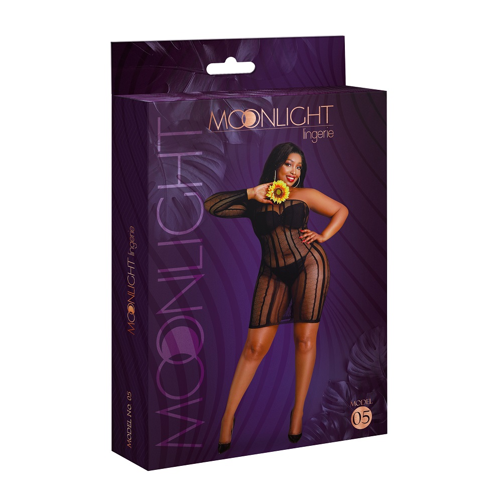 Moonlight Black Stripe Mini Dress Plus Size, in nylon