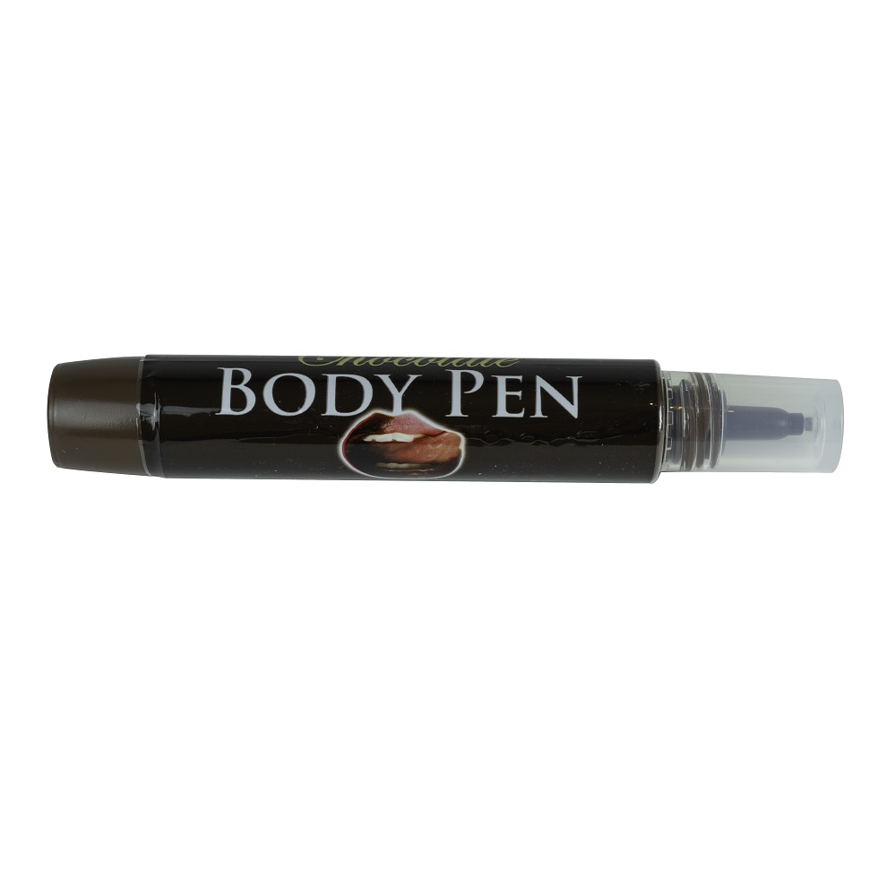 Chocolate Body Pen, in milk chocolate, shown from the side