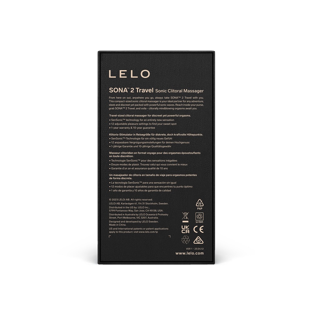 LELO Sona 2 Travel Clitoral Massager Purple, shown in its packaging