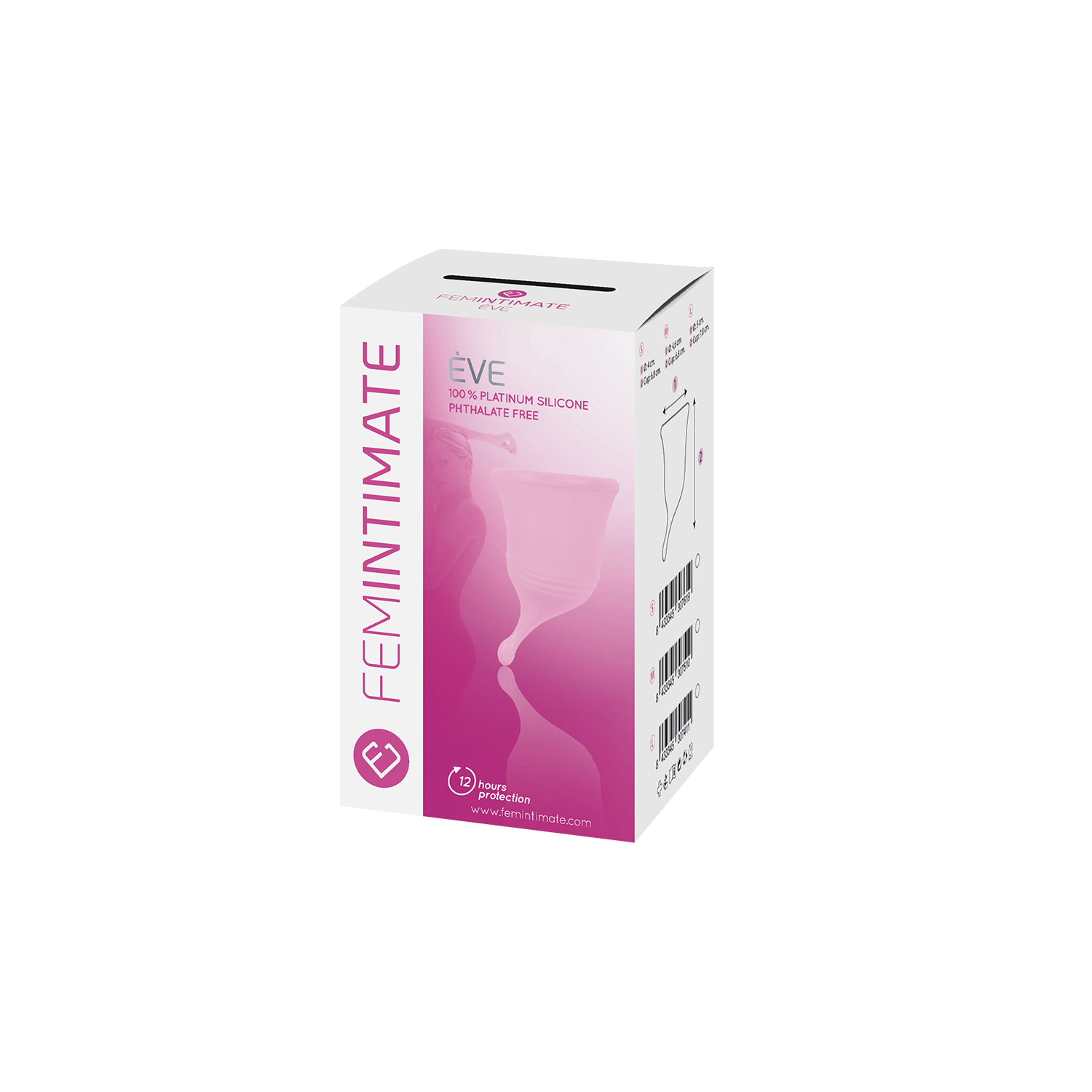 Femintimate Eve Menstrual Cup with Curved Stem Medium, shown from the back