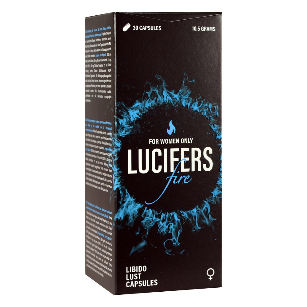 Lucifers Fire Libido Lust Capsules for Women, shown from the side