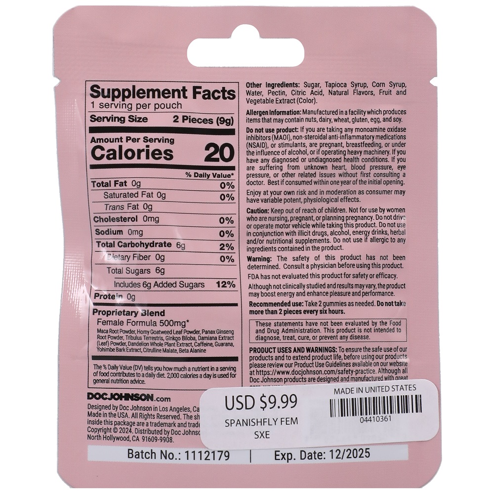 Spanish Fly Female Sex Gummies (2 pack), close-up detail