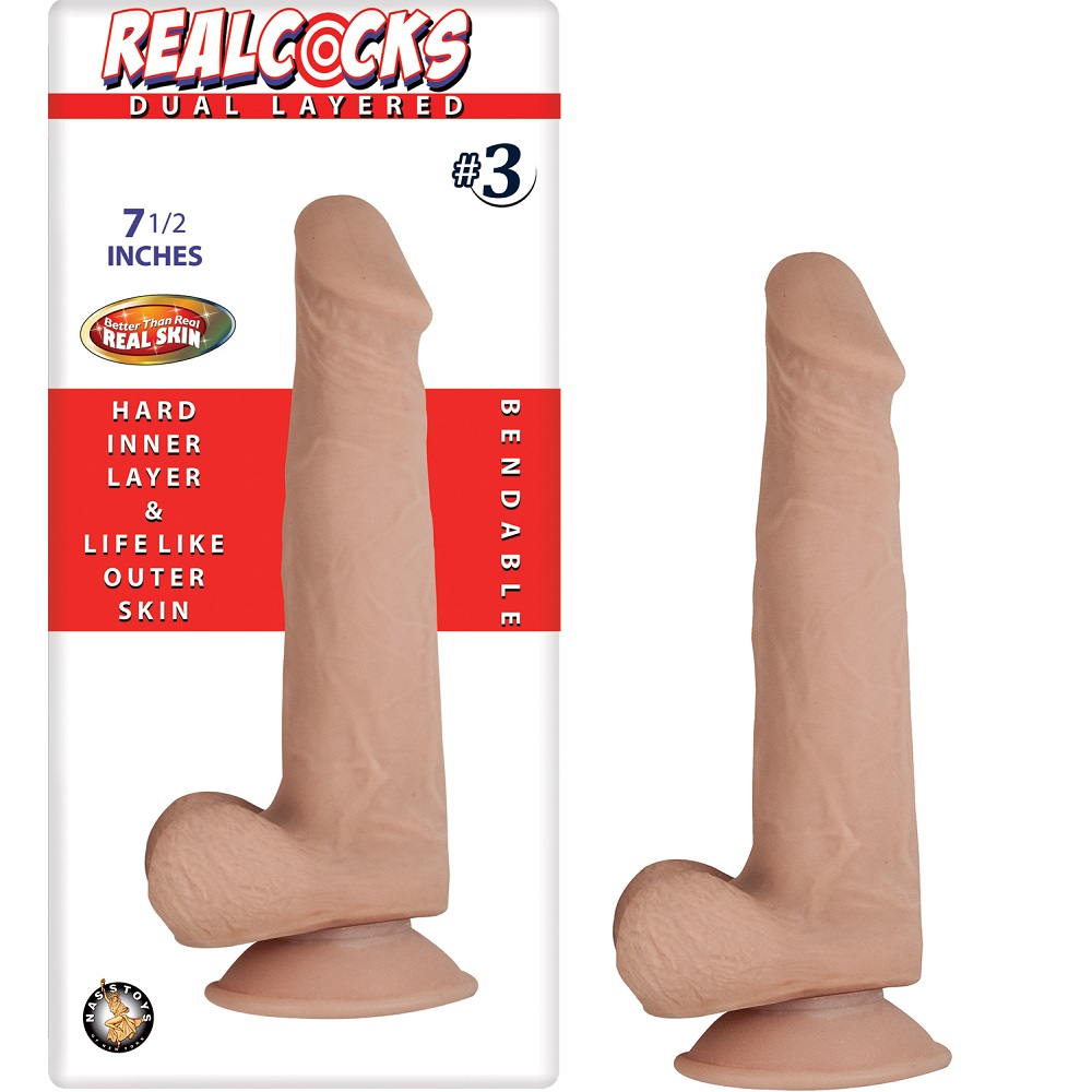 RealCocks Dual Layer Bendable Dildo 7.5 Inch Vanilla, Realistic vanilla-toned dildo with veined straight shaft, pronounced h…