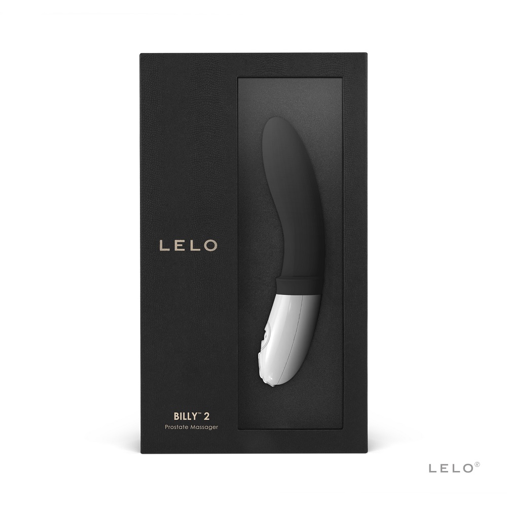 LELO Billy 2 Prostate Massager, Black prostate massager with a smooth tapered silicone body and slim curved shape, shown fro…