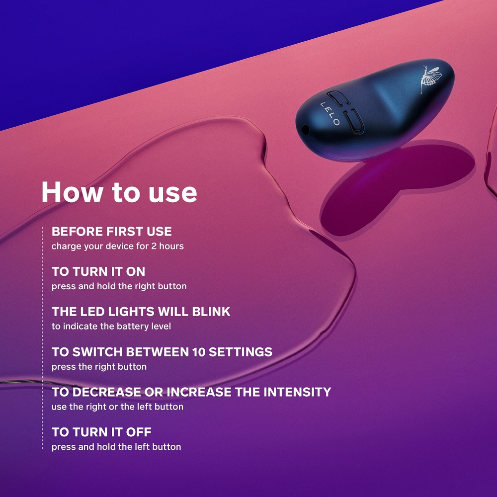 LELO Nea 3 Clitoral Massager Black, Petite black clitoral massager with a small rounded body and signature floral design