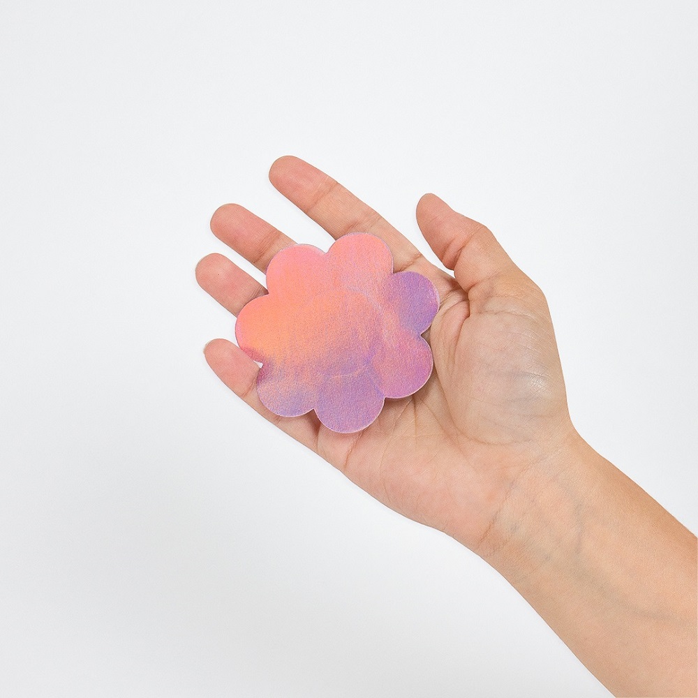 Wow Boobs! Flower Nipple Pasties, Flower-shaped nipple pasties in holographic silver and pink, two matching pairs