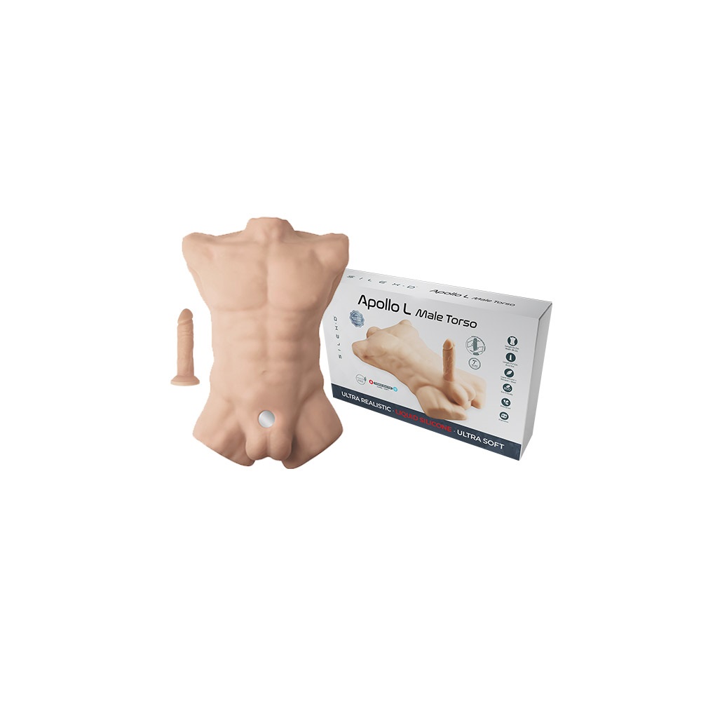 SilexD Apollo Male Pleasure Doll with Interchangeable Dildo, Large realistic male chest torso in soft silicone with an inter…