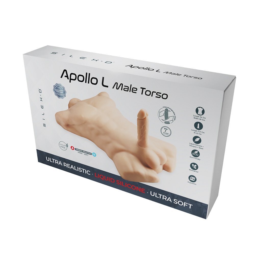 SilexD Apollo Male Pleasure Doll with Interchangeable Dildo, Large realistic male chest torso in soft silicone with an inter…