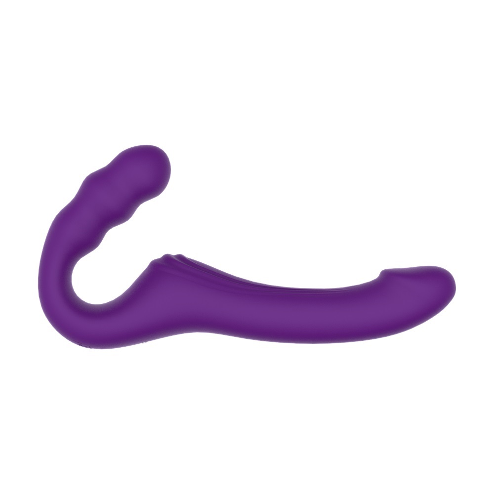 Mina Echo Remote Vibrating Strapless Strap On, Curved strapless strap-on vibrator with a smooth silicone shaft and rounded i…