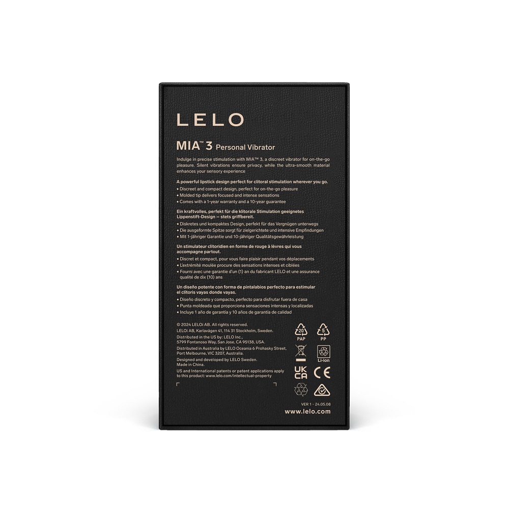 LELO Mia 3 Clitoral Vibrator Deep Rose, Deep rose clitoral vibrator with a slim lipstick shape and sculpted tapered tip