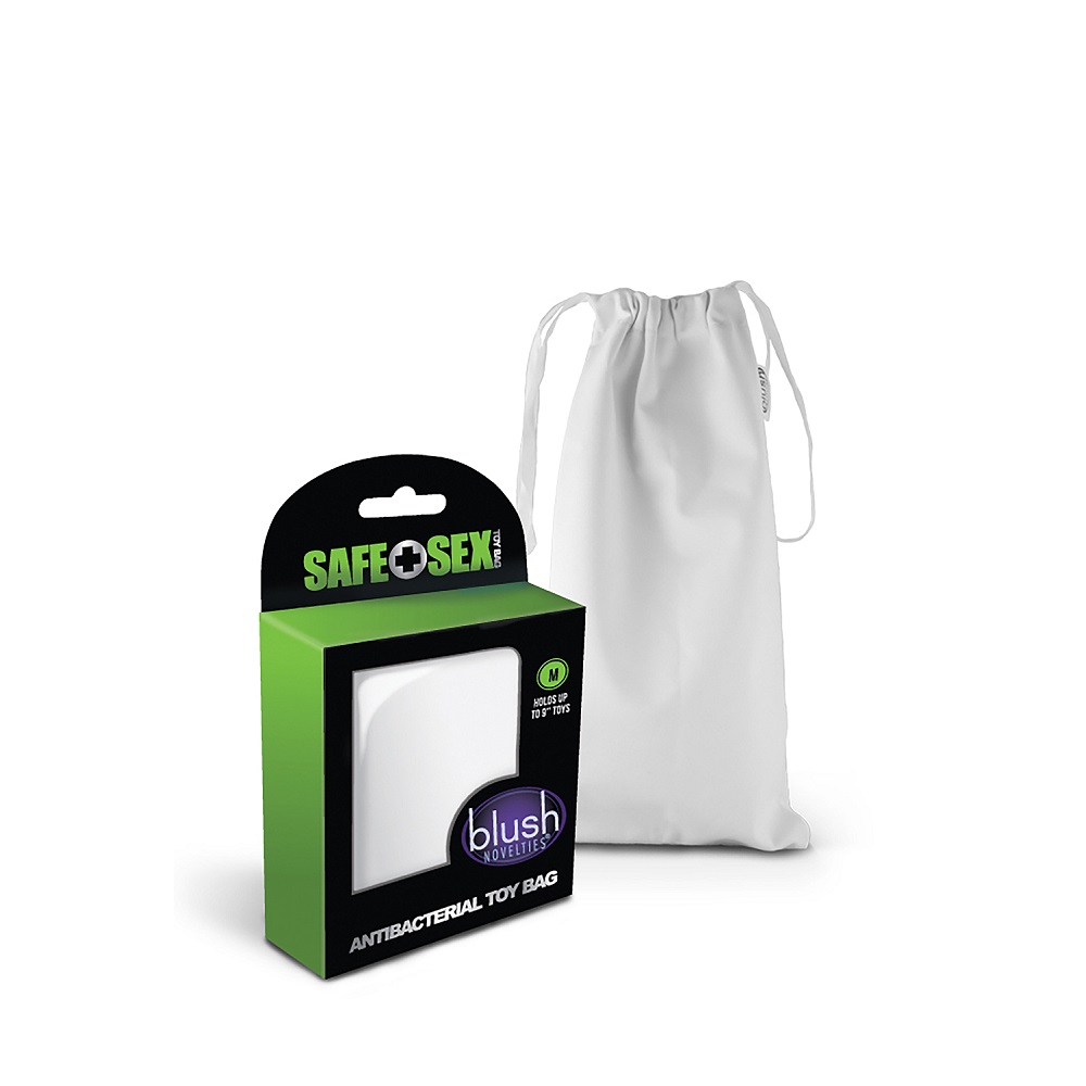 Safe Sex Anti-Bacterial Toy Bag Medium, Plain medium drawstring storage pouch with a smooth satiny finish and cinch-close top