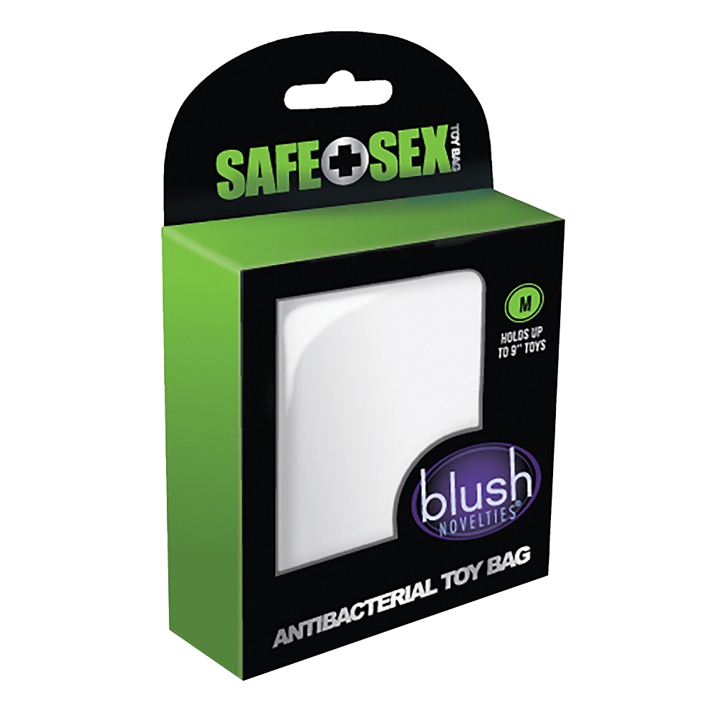 Safe Sex Anti-Bacterial Toy Bag Medium, Plain medium drawstring storage pouch with a smooth satiny finish and cinch-close top