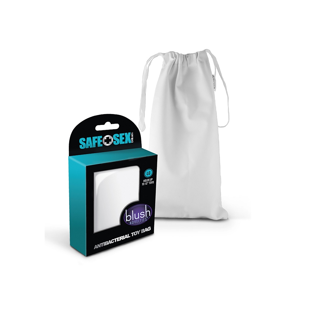 Safe Sex Anti-Bacterial Toy Bag Large, Large plain drawstring storage pouch with a satiny-smooth fabric finish