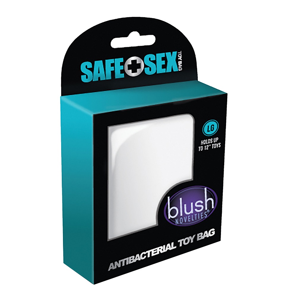 Safe Sex Anti-Bacterial Toy Bag Large, Large plain drawstring storage pouch with a satiny-smooth fabric finish, photograph 6