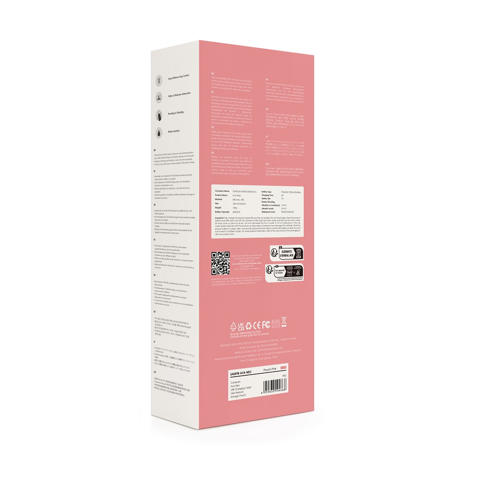 Svakom Ava Neo Interactive Thrusting Vibrator Pink, Pink G-spot vibrator with cushioned head and gently ribbed curved shaft