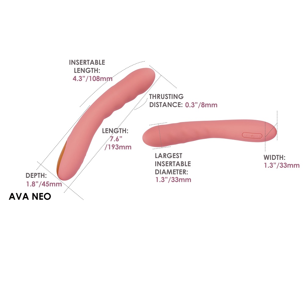 Svakom Ava Neo Interactive Thrusting Vibrator Pink, Pink G-spot vibrator with cushioned head and gently ribbed curved shaft