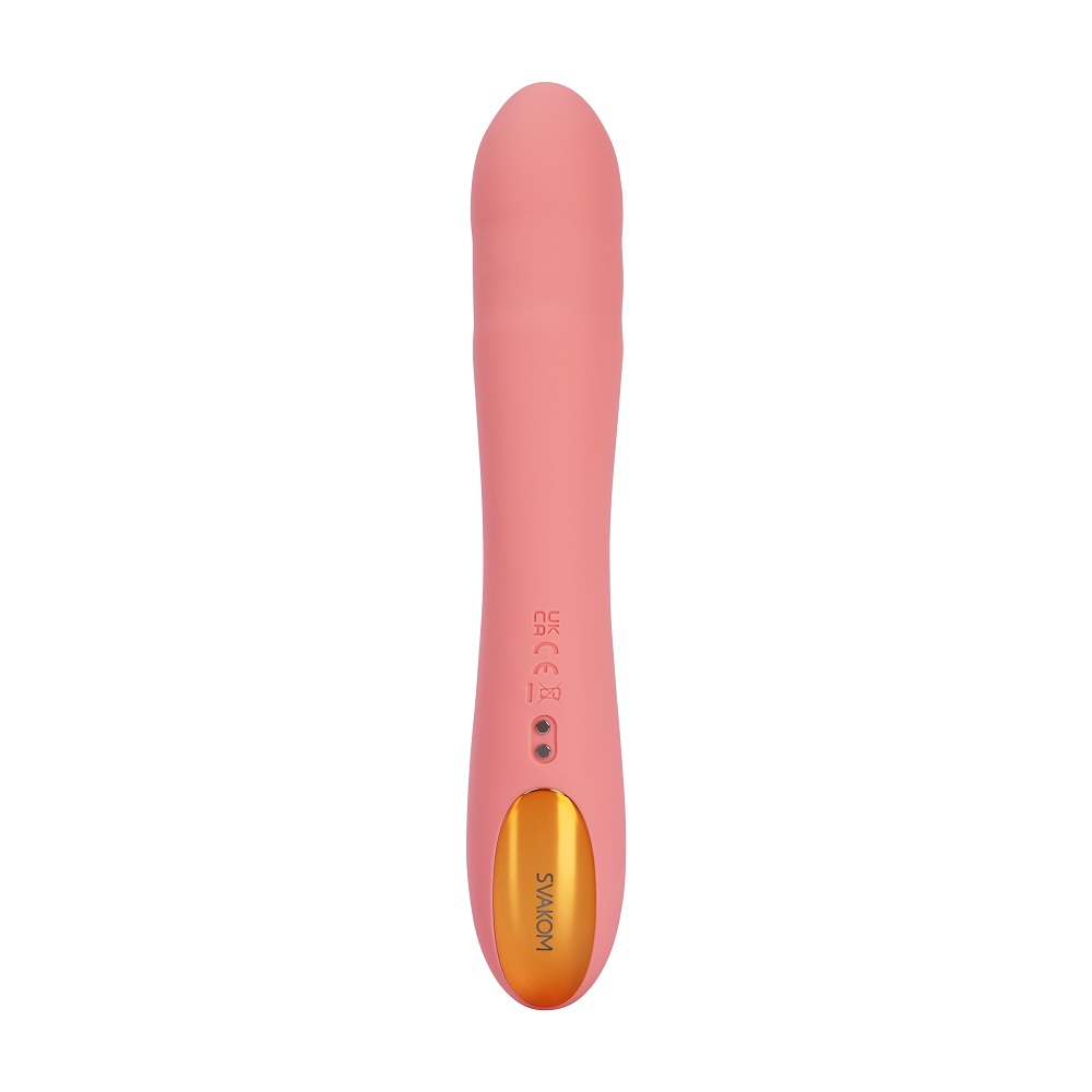 Svakom Ava Neo Interactive Thrusting Vibrator Pink, Pink G-spot vibrator with cushioned head and gently ribbed curved shaft