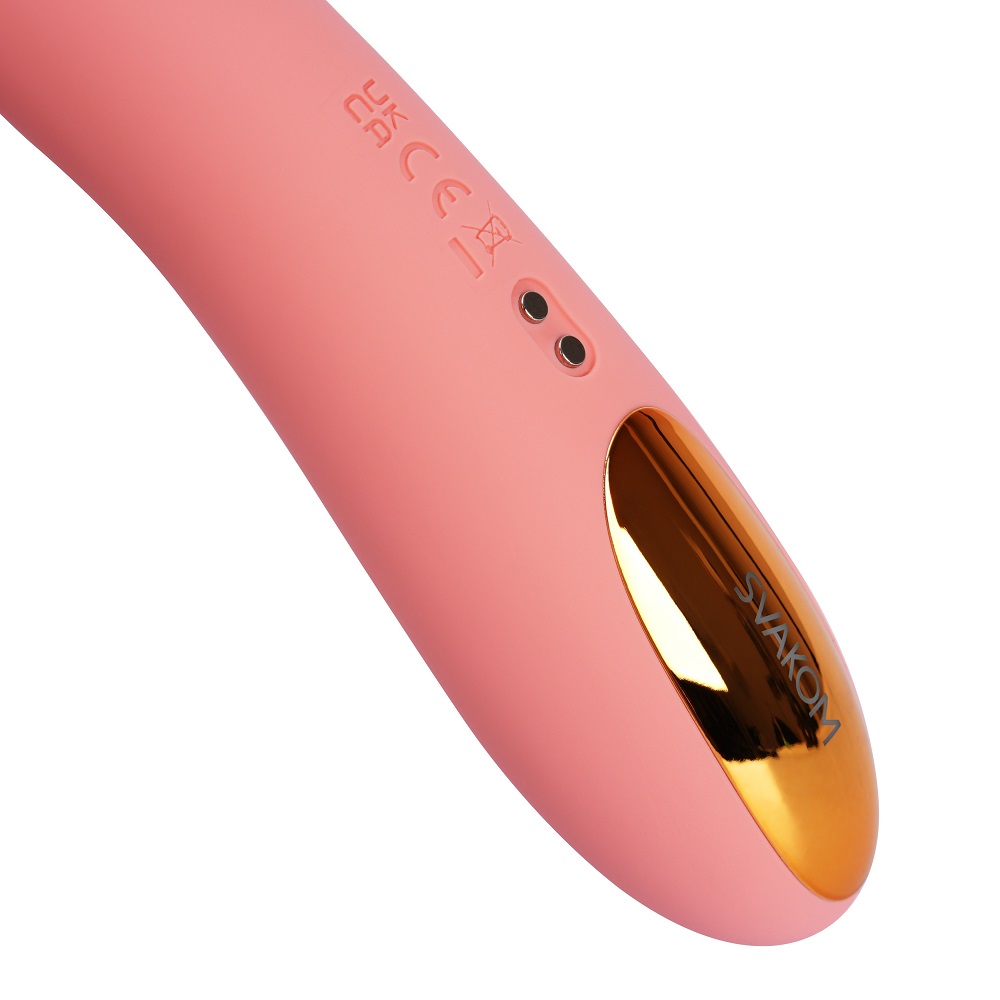 Svakom Ava Neo Interactive Thrusting Vibrator Pink, Pink G-spot vibrator with cushioned head and gently ribbed curved shaft