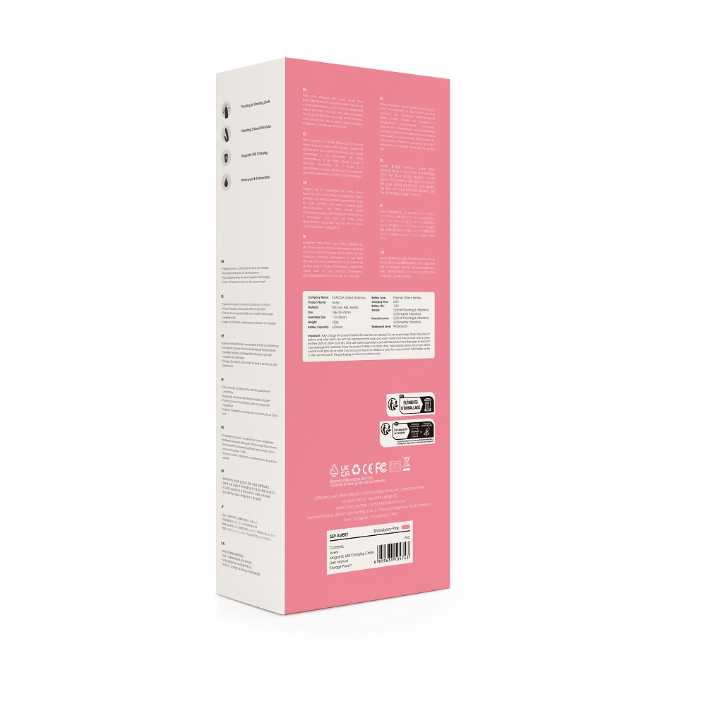 Svakom Avery Thrusting Vibrator with Clitoral Stimulator Pink, Pink rabbit-style vibrator with a thrusting shaft and a curve…